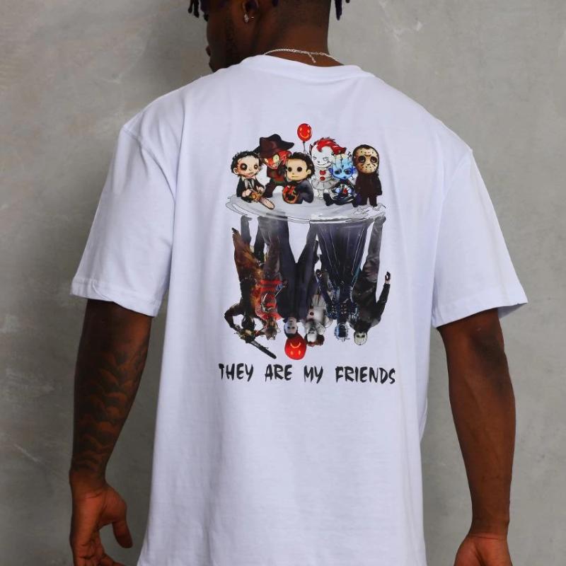 Oversize Baskılı Bisiklet Yaka T-Shirt - Beyaz -