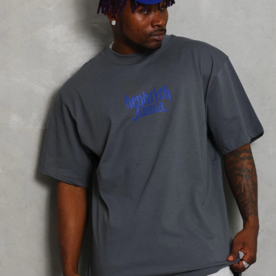 Oversize Baskılı Bisiklet Yaka T-Shirt - Füme -