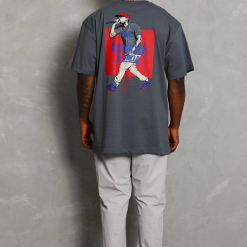 Oversize Baskılı Bisiklet Yaka T-Shirt - Füme -