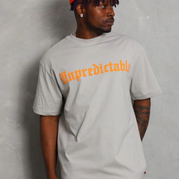 Oversize Baskılı Bisiklet Yaka T-Shirt - Gri -