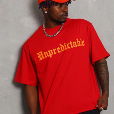 Oversize Baskılı Bisiklet Yaka T-Shirt - Kırmızı -