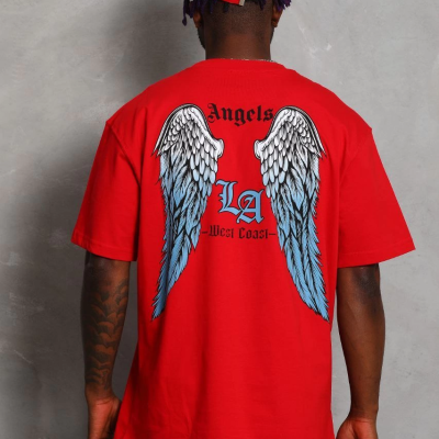 Oversize Baskılı Bisiklet Yaka T-Shirt - Kırmızı -