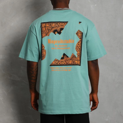 Oversize Baskılı Bisiklet Yaka T-Shirt - Mint Yeşili