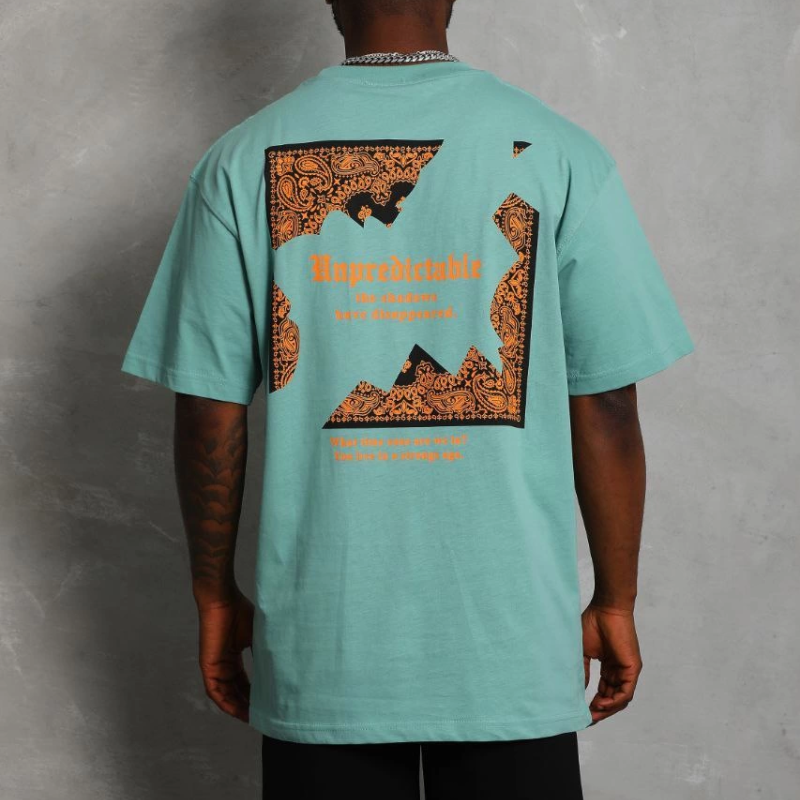 Oversize Baskılı Bisiklet Yaka T-Shirt - Mint Yeşili