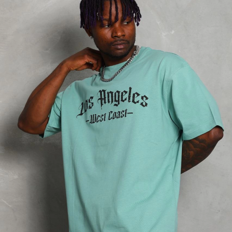 Oversize Baskılı Bisiklet Yaka T-Shirt - Mint Yeşili