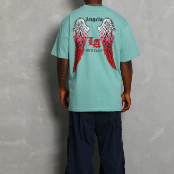 Oversize Baskılı Bisiklet Yaka T-Shirt - Mint Yeşili