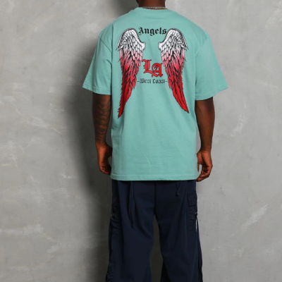 Oversize Baskılı Bisiklet Yaka T-Shirt - Mint Yeşili