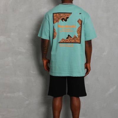 Oversize Baskılı Bisiklet Yaka T-Shirt - Mint Yeşili