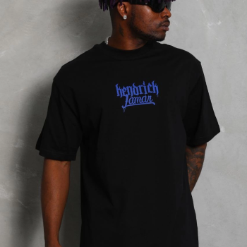 Oversize Baskılı Bisiklet Yaka T-Shirt - Siyah -