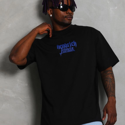 Oversize Baskılı Bisiklet Yaka T-Shirt - Siyah -