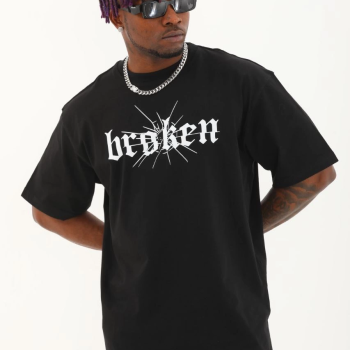 Oversize Baskılı Bisiklet Yaka T-Shirt - Siyah -