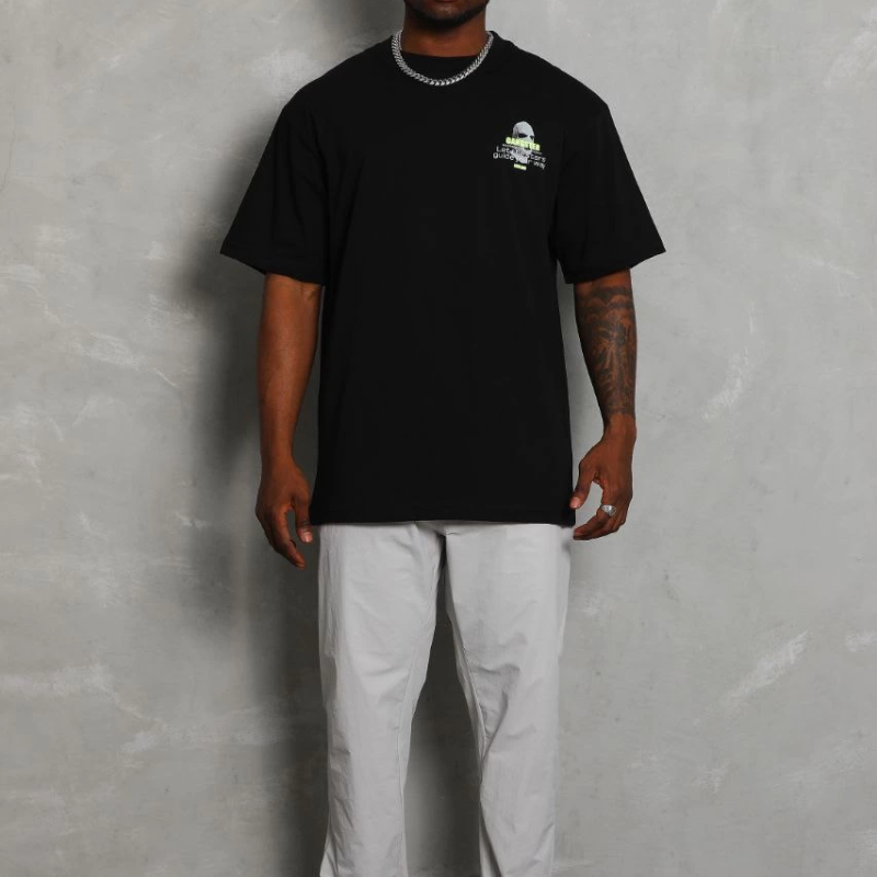 Oversize Baskılı Bisiklet Yaka T-Shirt - Siyah -