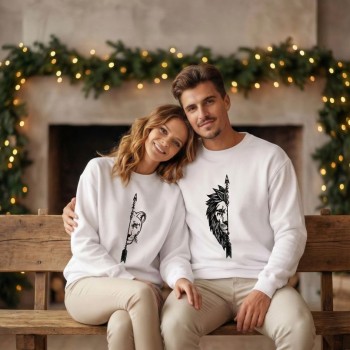 Oversize Bisiklet Yaka Sevgililer Günü Baskılı Sweatshirt - Beyaz