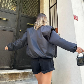 Oversize Bomber Ceket – Siyah, Fermuarlı, Sokak Modası Tarzı Mont - Siyah -