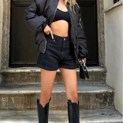 Oversize Bomber Ceket – Siyah, Fermuarlı, Sokak Modası Tarzı Mont - Siyah -