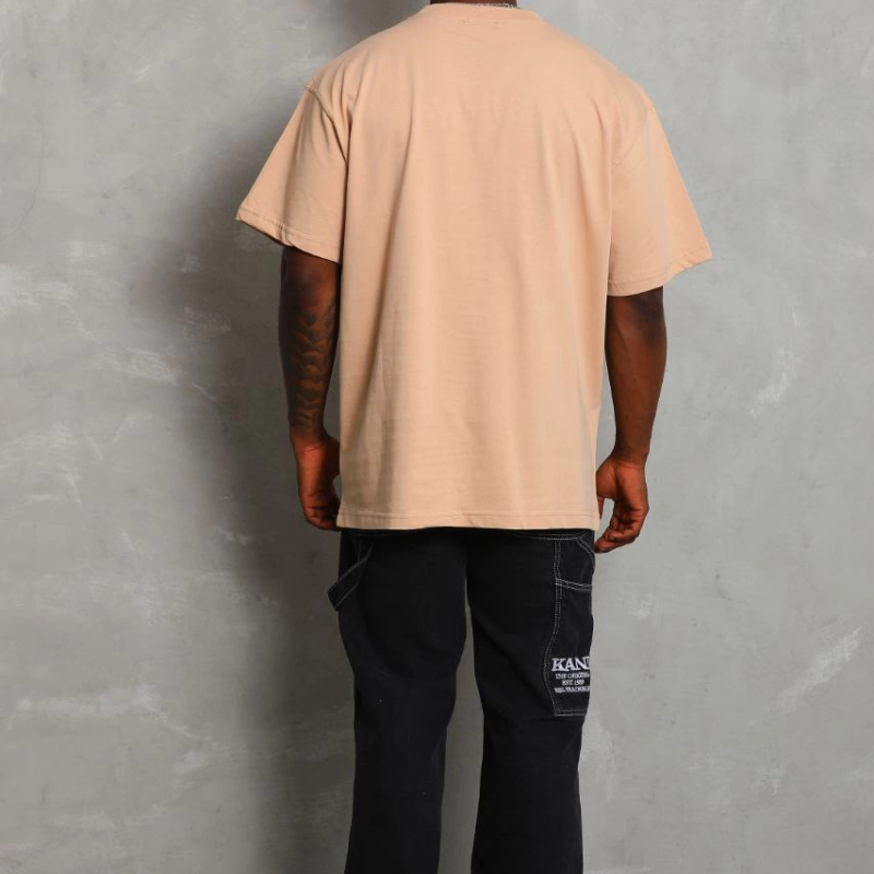 Oversize Düz Bisiklet Yaka T-Shirt - Bej -