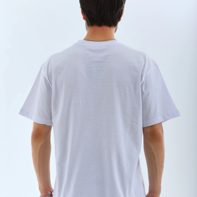 Oversize Düz Bisiklet Yaka T-Shirt - Beyaz