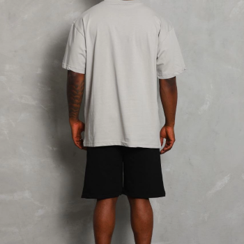 Oversize Düz Bisiklet Yaka T-Shirt - Gri -