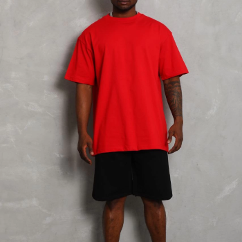 Oversize Düz Bisiklet Yaka T-Shirt - Kırmızı -