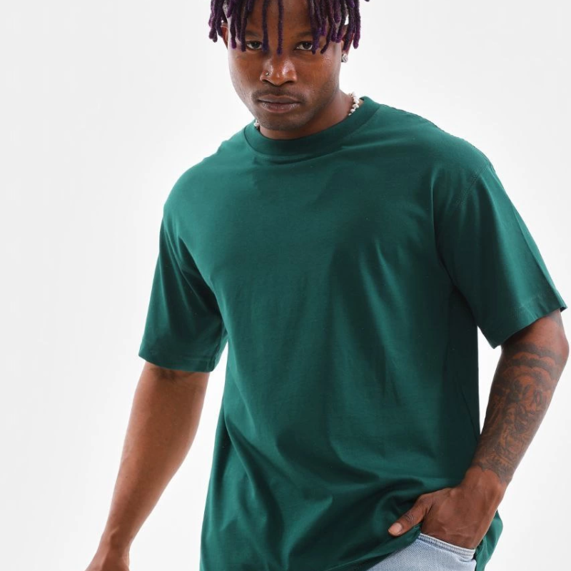 Oversize Düz Bisiklet Yaka T-Shirt - Koyu Yeşili