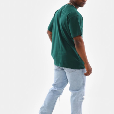 Oversize Düz Bisiklet Yaka T-Shirt - Koyu Yeşili