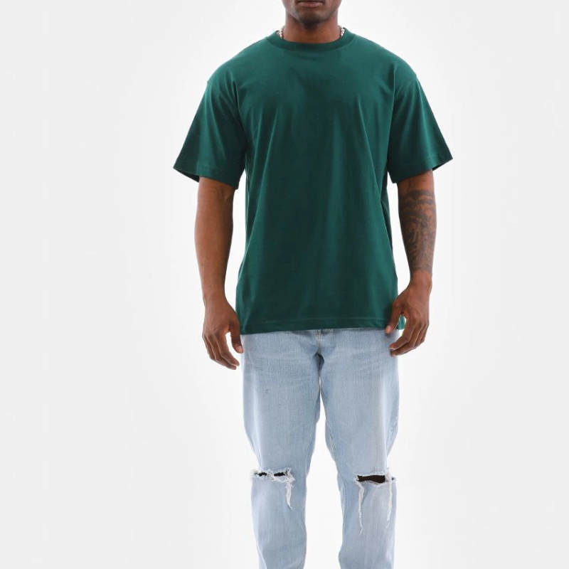 Oversize Düz Bisiklet Yaka T-Shirt - Koyu Yeşili