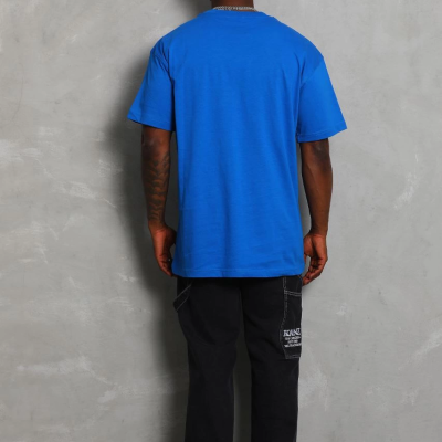 Oversize Düz Bisiklet Yaka T-Shirt - Mavi -