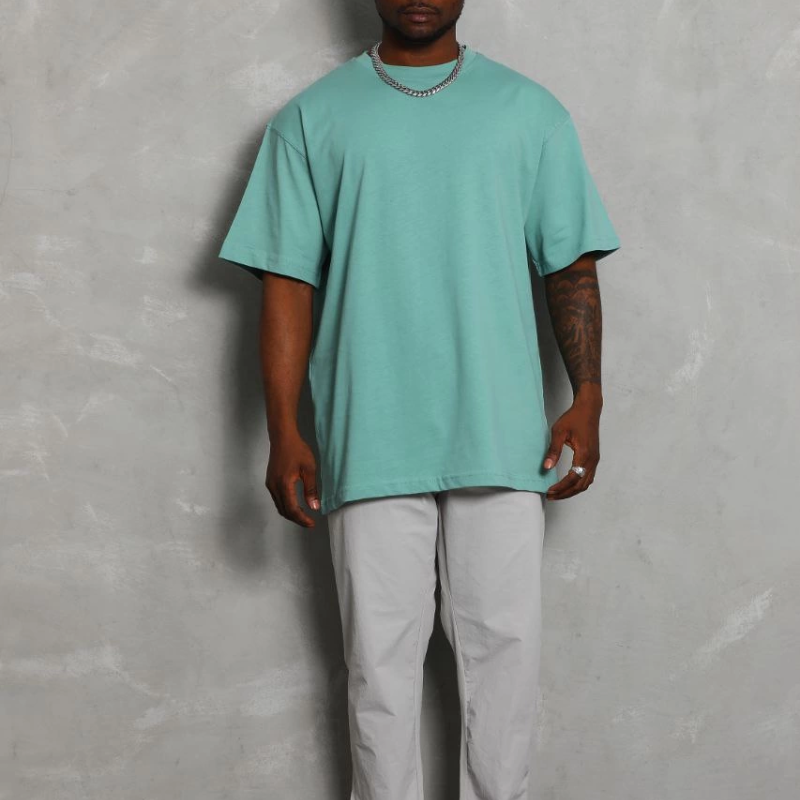 Oversize Düz Bisiklet Yaka T-Shirt - Mint Yeşili -