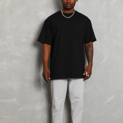 Oversize Düz Bisiklet Yaka T-Shirt - Siyah