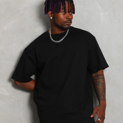 Oversize Düz Bisiklet Yaka T-Shirt - Siyah -