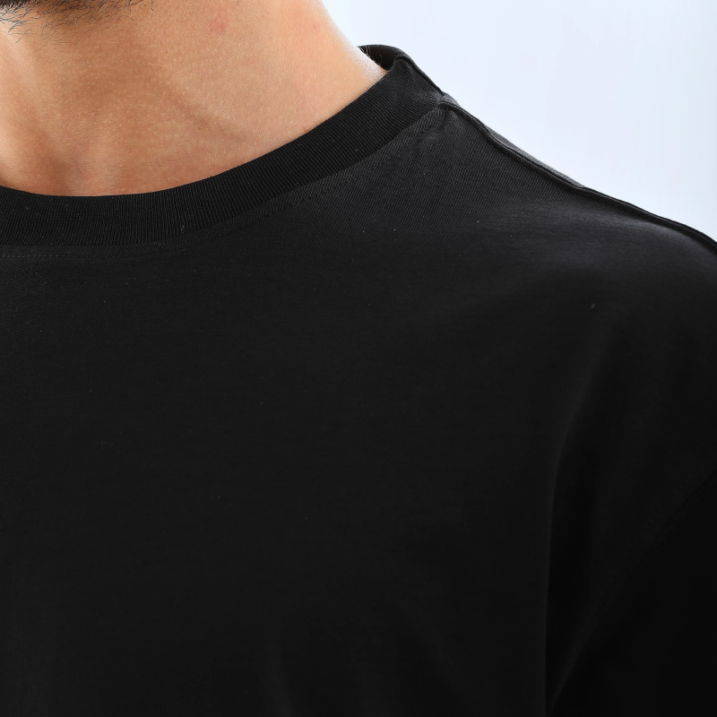 Oversize Düz Bisiklet Yaka T-Shirt - Siyah