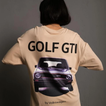 Oversize – Golf GTI Retro Araba Desenli, Ön  Arka Bej -