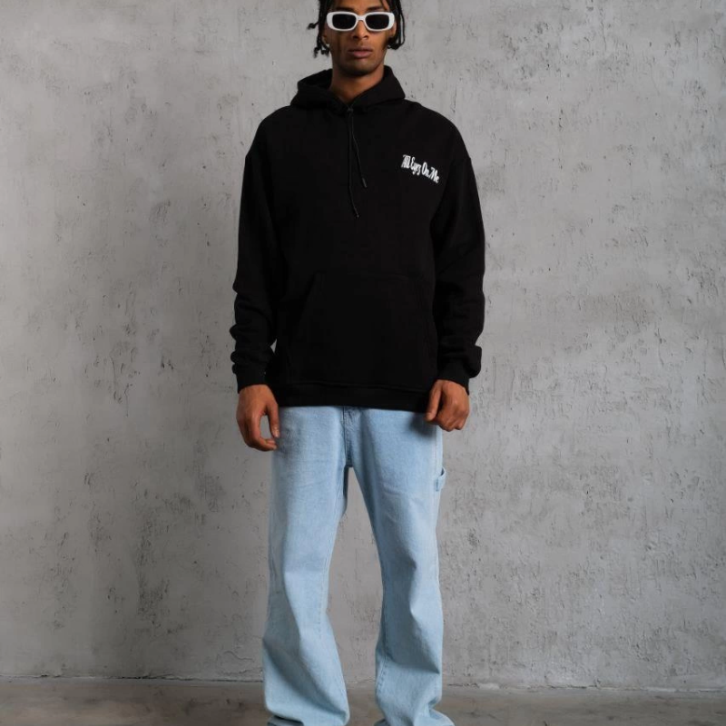 Oversize Kapüşonlu Sweat – Siyah Kol ve Etek Ribana Detaylı -