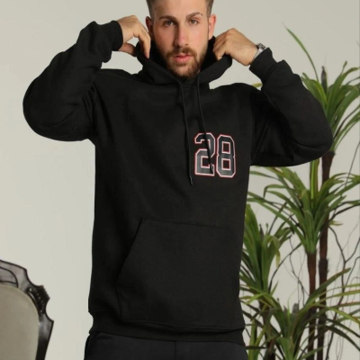 Oversize Kapüşonlu Sweatshirt –Sırt ve Ön Baskılı, Siyah -