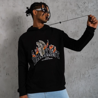 Oversize Kapüşonlu Sweatshirt – Siyah Renk Üç İplik İçi Pamuklu Kanguru Cepli Baskılı Hoodie Rahat Kalıp Kışlık Günlük Kombinlere Uygun - Siyah -