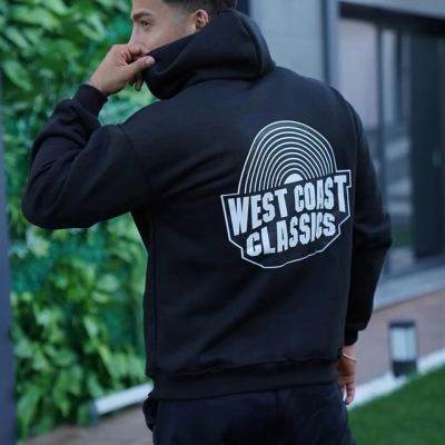 Oversize Kapüşonlu Sweatshirt – Siyah Sırt ve Ön Baskılı-Siyah -