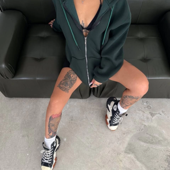 Oversize Tam Fermuarlı Uzun Kol Hırka - Haki -