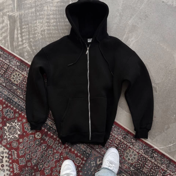 Oversize Tam Fermuarlı Uzun Kol Hırka - Siyah -