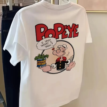Oversize Tişörtü Popeye the Sailor Retro Vintage Ispanak- Beyaz -