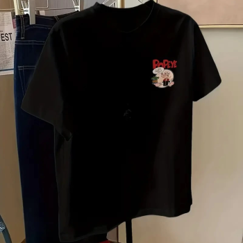 Oversize Tişörtü Popeye the Sailor Retro Vintage Ispanak - Siyah -