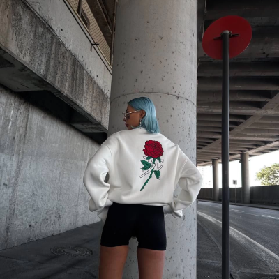 Oversize Üç İplik Bisiklet Yaka Baskılı SweatShirt - Beyaz -