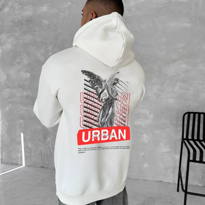 Oversize Üç İplik Kapüşonlu SweatShirt - Beyaz