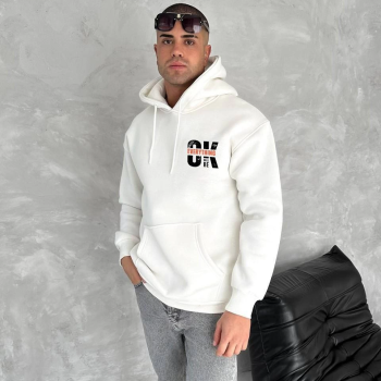 Oversize Üç İplik Kapüşonlu SweatShirt - Beyaz