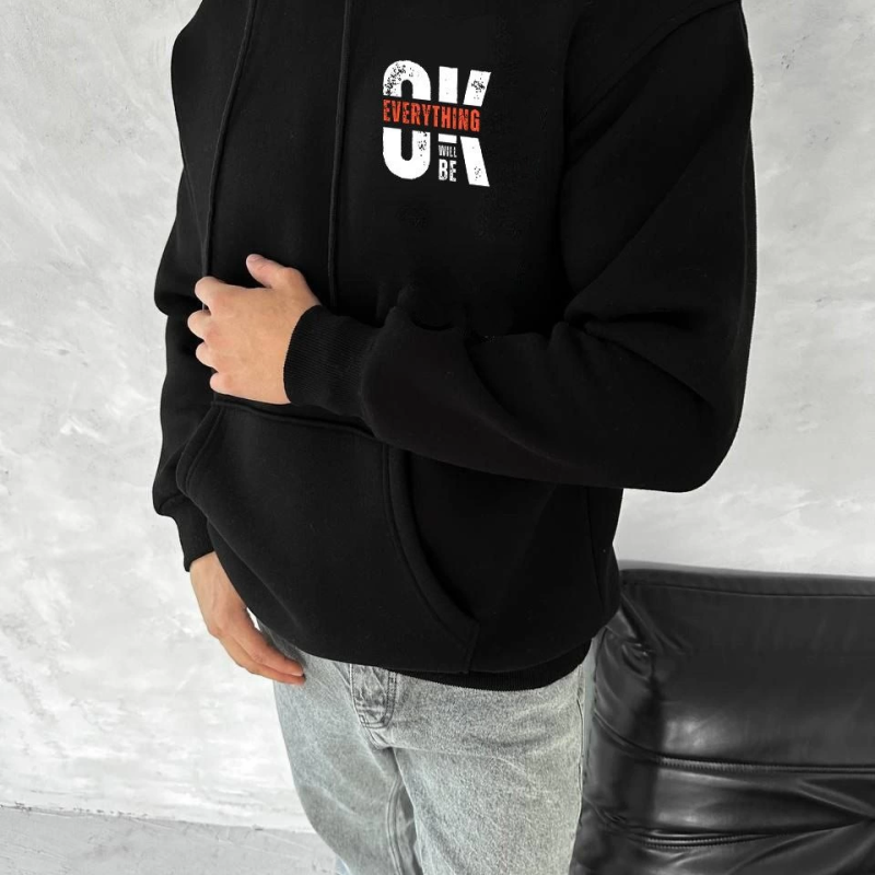 Oversize Üç İplik Kapüşonlu SweatShirt - Siyah