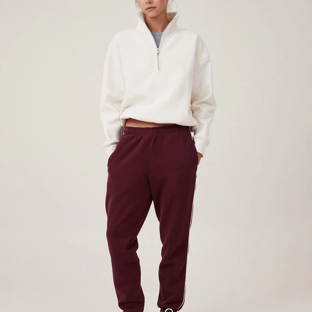 Oversize Yarım Farmuarlı Yakalı Basic SweatShirt - Beyaz -