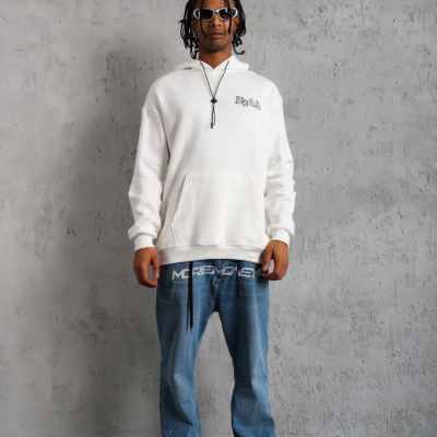 OversizeKapüşonlu Sweat – Kol ve Etek Ribana DetaylıBeyaz -