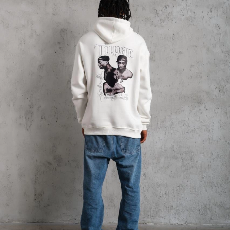 OversizeKapüşonlu Sweat – Kol ve Etek Ribana DetaylıBeyaz -