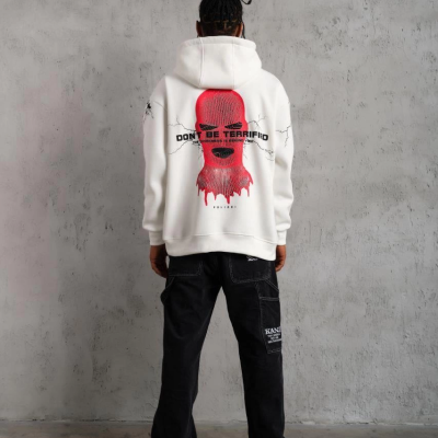 OversizeKapüşonlu Sweatshirt – “Don’t Be Terrified”  Beyaz -