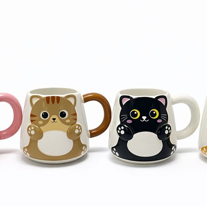 Özel Tasarım 3D Kedi Figürlü Seramik Kupa Bardak 