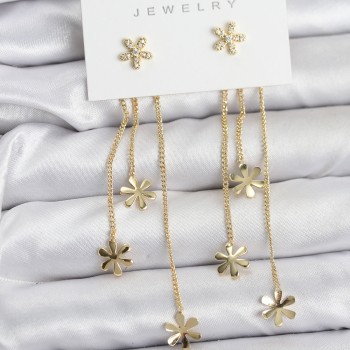 Papatya Model Gold Renk Pirinç Sallantılı Kadın Küpe